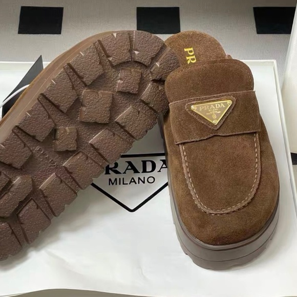 Prada Brown Suede Platform Clogs - Picture 2 of 4